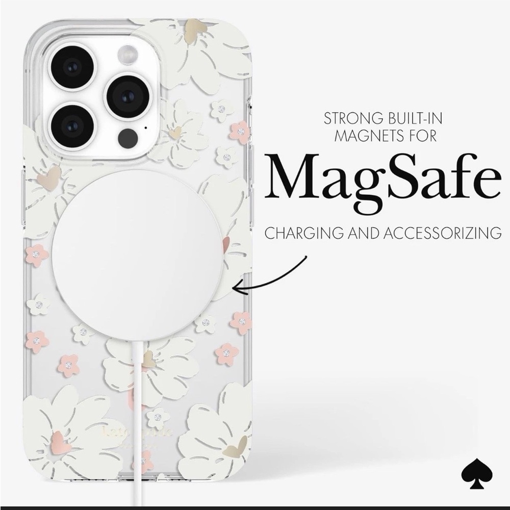 KATE SPADE Phone Case iPhone 15 Pro Max Clear Pink Floral Mag Safe Drop Protect - Picture 5 of 9